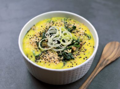 Frühstücks Reissuppe: Congee mit Kurkuma (vegan)